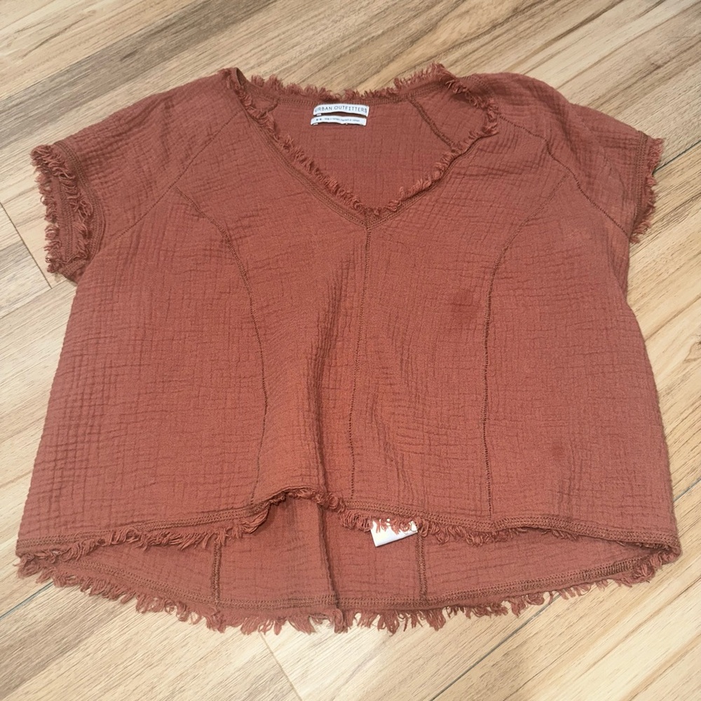 Urban Outfitters Distressed Hem Boxy Top Orange